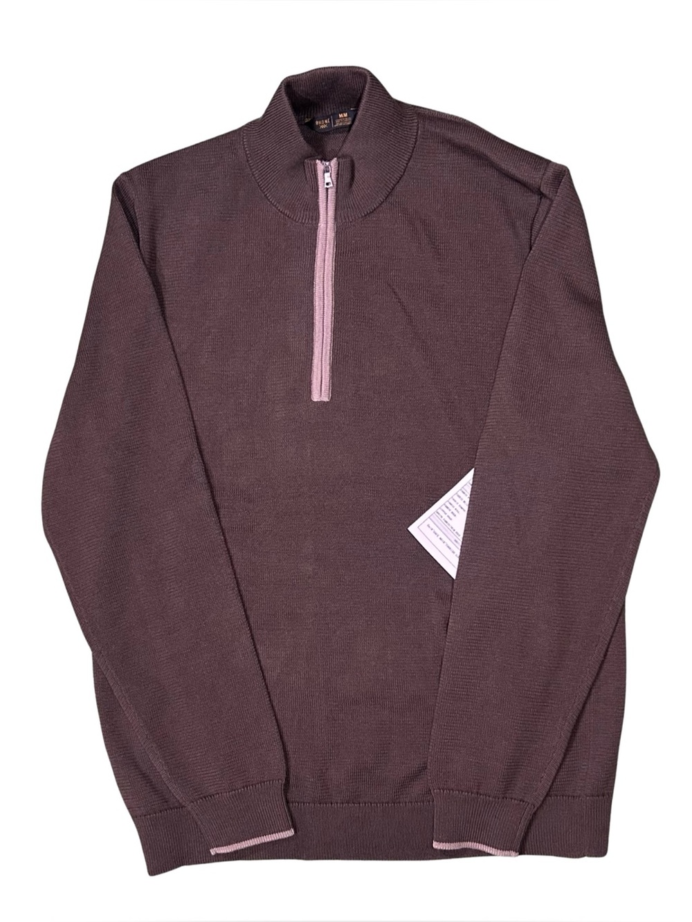 Rhone Brown Cortton-Blend Knit Quarter-Zip Pullover Sweater NWT M